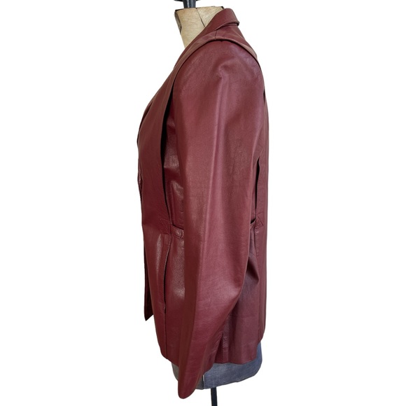 Vintage Lowenbur Bordeaux Red Leather Blazer Jacket - Picture 3 of 7